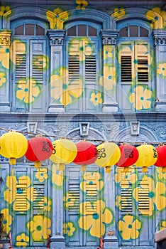 Colorful house facade in Chinatown, Singapore