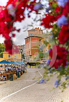 Colorful houses along Mediterranean Sea in Villefranche sur Mer, South of France