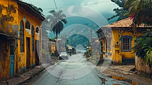 Colorful houses along the road in Sao Tome and Principe