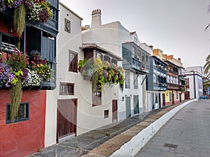 Colorful houses with balconies in Santa Cruz de La Palma, Canary Islands