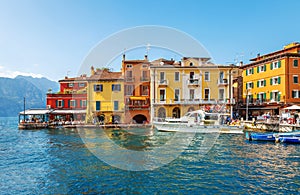 Colorful houses in bay of old italian town malcesine