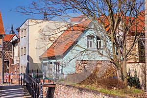 Colorful houses at the Bose Sieben stream in Eisleben