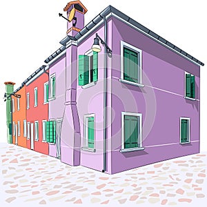 Colorful houses on the Burano island.