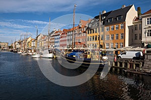 Colorful houses at the canals of Nyhavn in Copenhagen