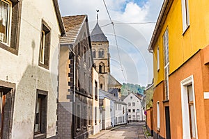 Colorful houses and church tower in Andernach