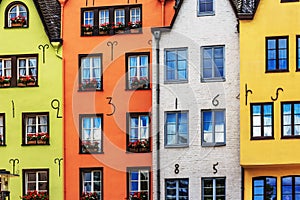 Colorful houses in Cologne on the Rhine