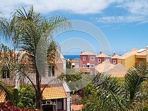 Colorful houses in garden over sea