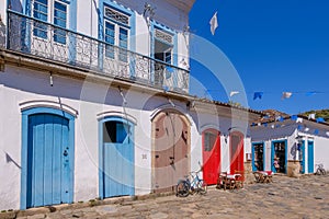 Colorful houses of historical center in the colonial city of Paraty, Rio de Janeiro, Brazil