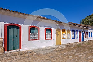 Colorful houses of historical center in the colonial city of Paraty, Rio de Janeiro, Brazil