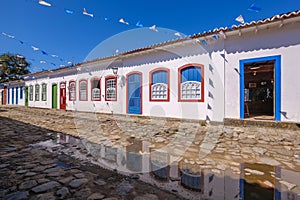 Colorful houses of historical center in the colonial city of Paraty, Rio de Janeiro, Brazil