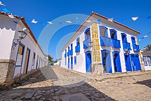 Colorful houses of historical center in the colonial city of Paraty, Rio de Janeiro, Brazil