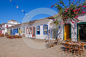 Colorful houses of historical center in the colonial city of Paraty, Rio de Janeiro, Brazil