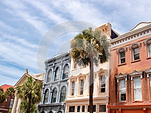 Colorful houses in historical district of the old town of Charleston, SC photo