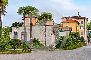 Colorful houses at Isola Superiore dei pescatori at Lago Maggiore, Italy