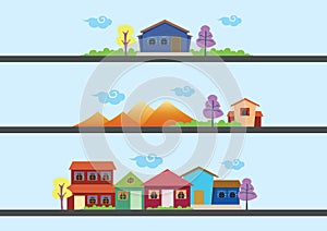 Colorful Houses and Landscape Vector Designs