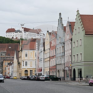 Colorful houses at Landshut street, Germany