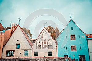 Colorful houses in the main square of the old town of Tallin