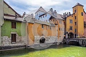 Colorful houses in medieval old city of Annecy
