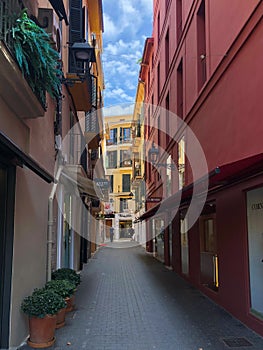 Colorful houses in the mediterranean old town of Palma, Spain Majorca, Balearic Islands.