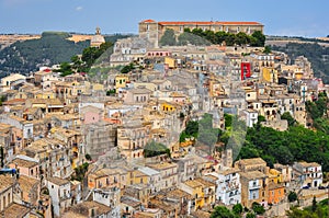 Colorful houses in old medieval village Ragusa in Sicily