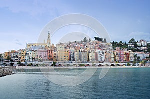 Colorful houses in old part of Menton, French Riviera