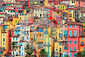 Colorful houses in old part of Menton, French Riviera, France