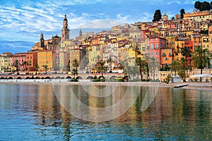 Colorful houses in the Old Town Menton, french Riviera, France