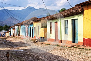 Colorful houses in a paved street of Trinidad