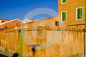 The colorful houses in Pellestrina island, Venetian lagoon, Italy