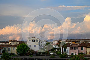 Colorful houses in Port Grimaud, village on Mediterranean sea with yacht harbour, Provence, summer vacation France