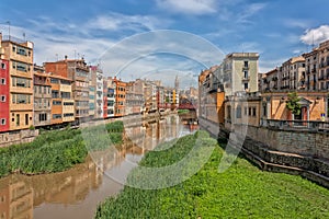 Colorful houses by the river Onyar in Gerona, Catalonia, Spain