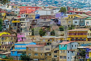 Painted houses in city Valparaiso, Chile