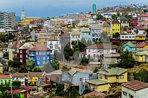 Painted houses in city Valparaiso, Chile