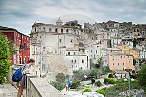 Colorful houses and streets in old medieval village Ragusa in Sicily, Italy.