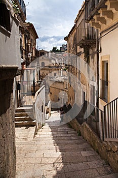 Colorful houses and streets in old medieval village Ragusa in Sicily, Italy.