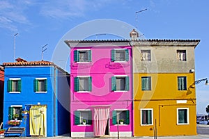 Colorful houses taken on Burano island , Venice