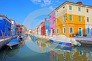 Colorful houses taken on Burano island , Venice