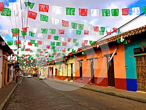 Colorful houses in typical colonial street of San Cristobal de las Casas.