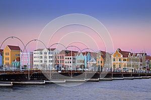 Colorful houses of Willemstad, CuraÃ§ao with bridge