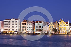 Colorful houses of Willemstad, CuraÃ§ao at night