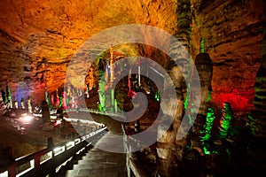 Colorful of Huanglong cave in China.