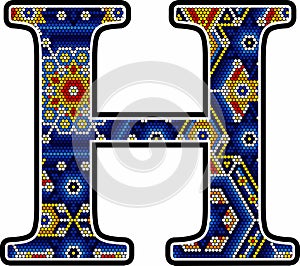 Colorful huichol style initial h