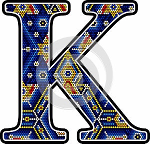 Colorful huichol style initial k