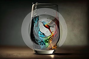 A colorful humming bird drinking glass illustration generative ai