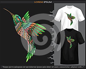 Colorful humming bird mandala arts isolated on black and white t-shirt