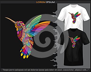 Colorful humming bird mandala arts isolated on black and white t shirt