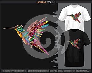 Colorful Humming bird mandala arts isolated on black and white t shirt