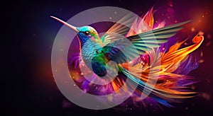 Colorful Hummingbird flying abstract illustration.