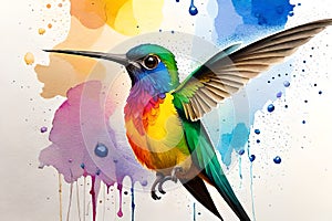 Colorful Hummingbird watercolor Illustration, Humming Bird White Background,