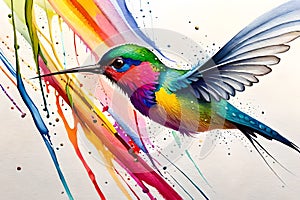 Colorful Hummingbird watercolor Illustration, Humming Bird White Background,